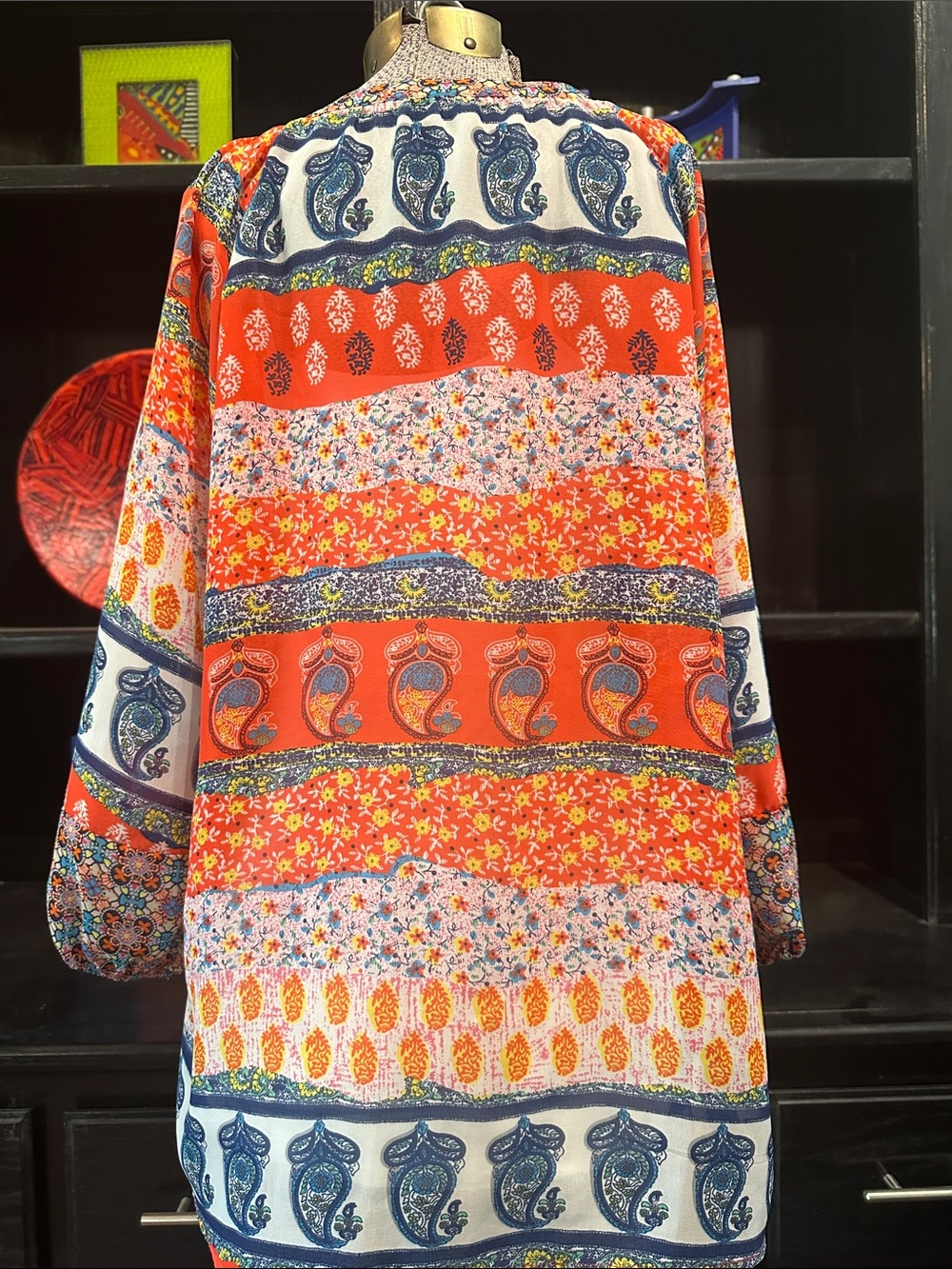 Boho Patchwork Peasant Blouse - Orange Multi - Picture 2 of 5